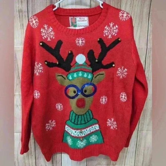 NWOT ugly Christmas sweater ! Reindeer with bells size S/M - Picture 1 of 5